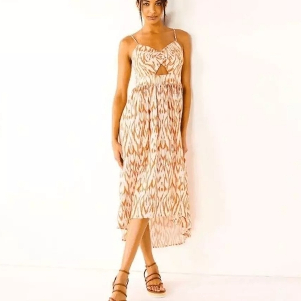 Nine West Cut Out Twist Front Orange Rust Spagetti Strap Midi Dress